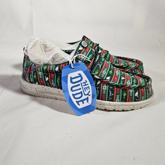 Hey Dude Wally Fishmas Sweater Shoes Men\'s Size 8 Green Multicolor 44347-3AP main image 4